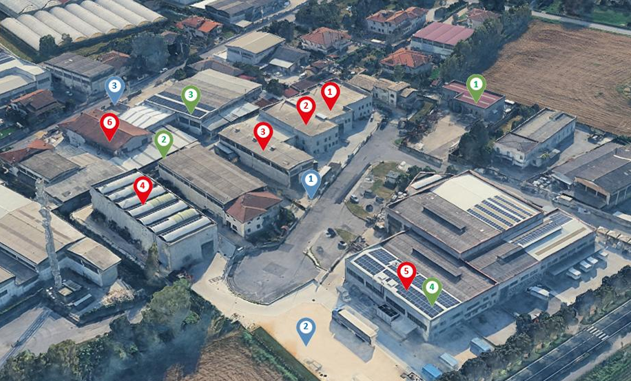 Mappa aerea numerata dei siti produttivi TEMPRALL
